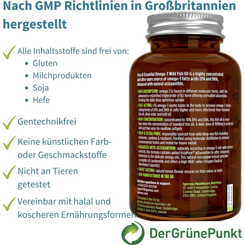 Igennus High-Quality Omega-3 Wild Fish Oil & Astaxanthin, Triglyceride Form