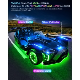 OTOMO 8Pods Aluminum LED RGB Rock Neon Underglow Under Glow Underbody Light Kit with APP&RF&IR + 4PCS Dual Zone Interior Accent Wheel Well Strips Lights Kit 12V for Golf Cart RZR Truck ATV SUV Polaris