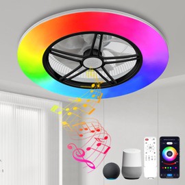 BAYSQUIRREL Alexa WiFi Low Profile Ceiling Fan with Light Flush Mount Enclosed Ceiling Fan 22" LED Dimmable Bladeless Ceiling Fans with Google Assistant/App Control,6 Speed Dimmable LED-RGB Lights