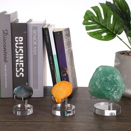 TOLIDA Metal Trident Business Card Stand with Acrylic Base Clear Round Display Stand Crystal Coin Stand Display Stand for Business Cards Statues Fossils Minerals Silver 5 x 5 x 8 cm