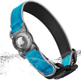 ONEONTA Air Tag Dog Collar |Waterproof Air Tag Dog Collar Holder with Removable Metal Loop, Ultra Durable, Enhanced Reflective, Soft Padded Collar