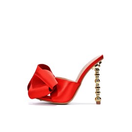 Cape Robbin Salsa Red Sexy High Heels Ribbon Open Toe Gold Sculptural Oval Pumps (RED, 8.5)