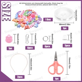 Swpeet 23Pcs Kids DIY Bead Jewelry Making Kit Includes Acrylic Beads Hairband Scissors Pendant Crystal Thread for DIY Arts Girls Gifts and Craft Bracelets Necklace Rings Toy for Age 4 5 6 7 8 9 10 11