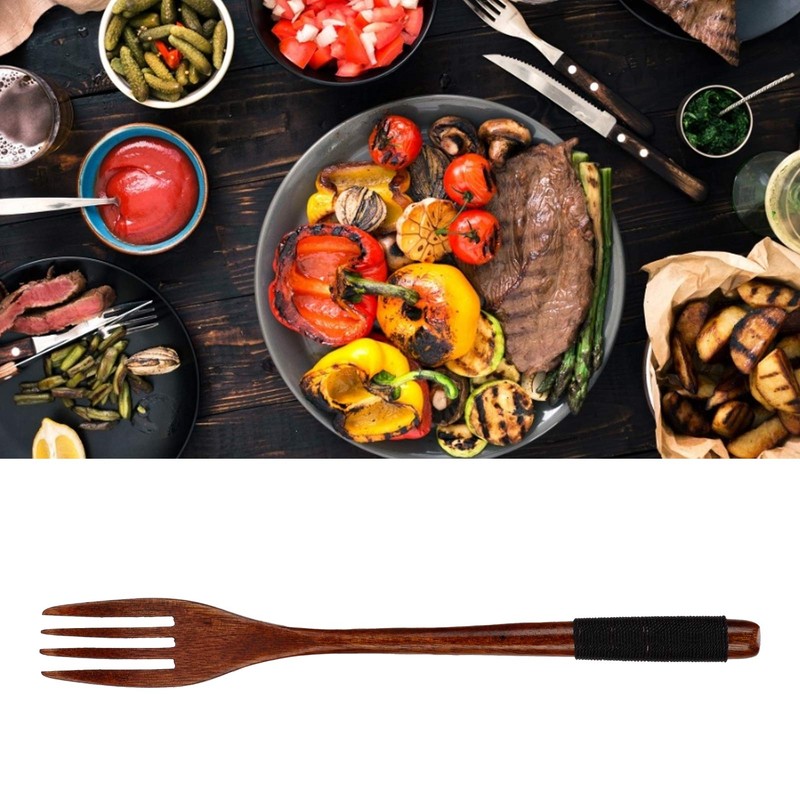 Haowecib Wooden Forks, Set of 1, 22.5cm, Natural Wood