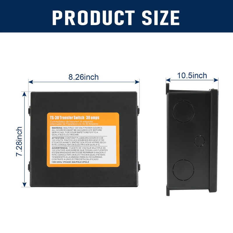 Nirakoka 30 Amp Automatic Transfer Switch, Rated 120VAC Applied to