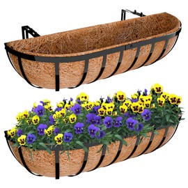 Halatool 24 Inch Railing Planter Box, 2 Pack Trough Planter Box for Outdoor