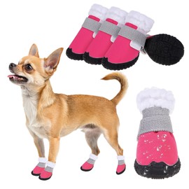 BEAUTYZOO Dog Winter Boots, Waterproof Dogs Snow Shoes with Anti-Slip Sole & Warm Fleece Lining-Indoor Outdoor Paw Protectors for Small Dogs, Puppy Booties to Prevent Licking on Hardwood Floors,Size 3