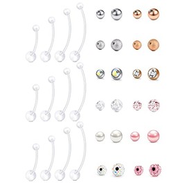 VCMART Pregnancy Belly Button Rings 14G Plastic Belly Button Rings for Pregnancy Long Bar 18-38mm Sport Maternity Bioplast Belly Navel Button Ring Retainer with Replacement Balls Mix Style