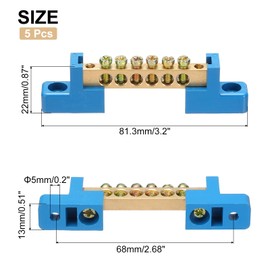 sourcing map 5 Pcs Ground Bus Bar Terminal Grounding Bar Brass 6 Positions Grounding Bars Block for Electric Box, Blue
