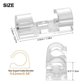 40pcs JacobsParts Clear Plastic Adhesive Cable Cord Wire Organizer Clips Holders for Office, Under Desk, Car, PC, TV, Christmas Lights