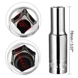 TOP-VIGOR 1/2 Inch Drive 11mm 6-Point Deep Socket, Metric, Cr-V Drive Socket (Polishing) for Auto Repairing and Household