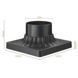 Luminzone Outdoor Post Light Base Mount, Post Light Adapter 3'' Outdoor Pier Base in Black Finish for Deck Porch Patio, 5.5" W x 5.5" D x 3.25" H,2 Pack