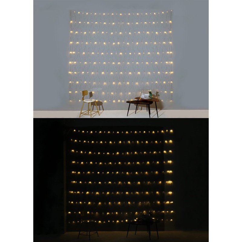 Gresonic Net Fairy Lights Warm White 160LED 1.9mx0.9m/6.5ftx3.2ft 8 Mode