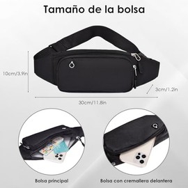 Riñonera Deportiva Impermeable, Multifuncional con Cremallera(Negro) | Cangurera Hombre Mujer para Correr, Viaje, Senderismo, Ciclismo, Camping y Acti