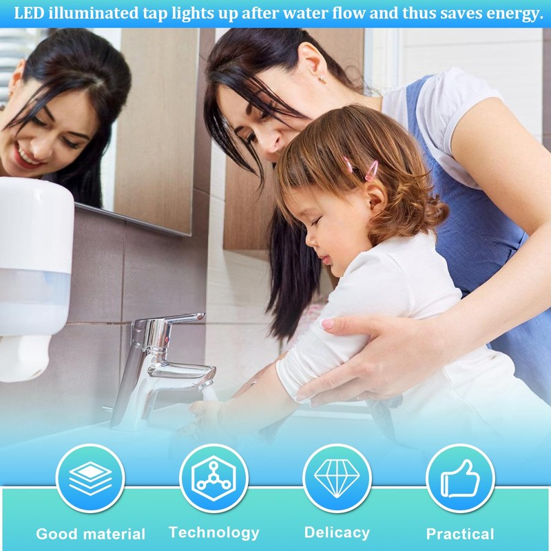 LED Tap, Set of 4 LED Luminous Three-Colour Faucet Water