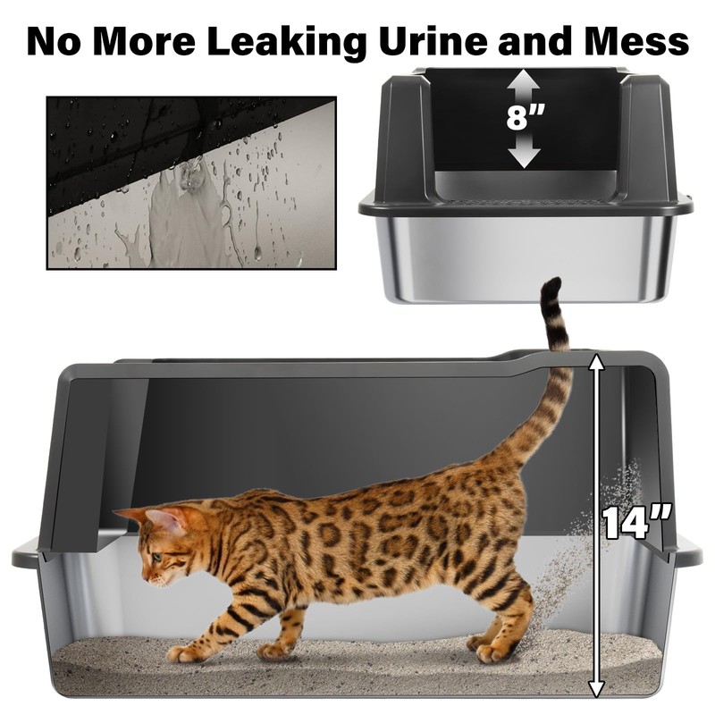 Nyutu XXXL Stainless Steel Litter Box with Lid, Jumbo 28"x20"x14"