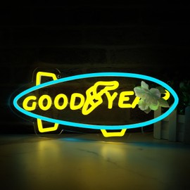 WonderfulLife Goodyear Neon Sign for Tire Shop or Garage Decor,Led Signs for Bar Man Cave Wall Decor,Bright Light of Automotive Supplies Store Display,5V USB Powered Easy Hanging.