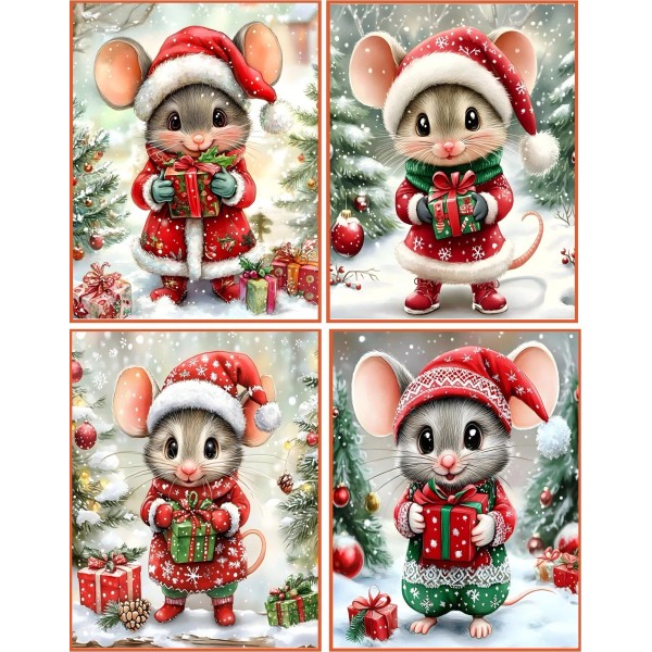 Handmade 8 Mice Mouse snow present fantasy Christmas Card blank