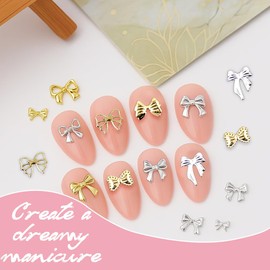 1 Box 3D Nägel Charm, Schleifen Nail Charms Gold Silber, Nagelkunst-Charms, Y2K Schleife Charms Nägel, Metall Nagel Charms, Nägel Zubehör, für DIY Schmuckdekoration Nagel Dekorationen