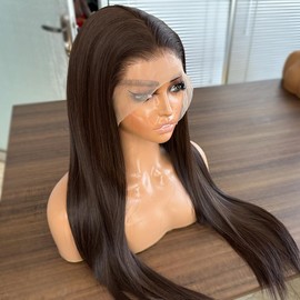 Futura Hair Synthetic Lace Front Wig 13X6 HD Lace Front Wigs Pre-Plucked Long Straight Dark Brown Glueless Wigs for Black Women 24 Inch Free Part Synthetic Wig Ready to Wear Wigs Beginner Friendly