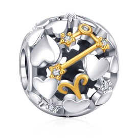 Annmors Jewellery Charms Birthday Hearts Pendant S925 Sterling Silver Birthstone Bracelet Bead & Cubic Zirconia for European Bracelets Necklace, Jewellery Gift Christmas for Men and Women, Silver