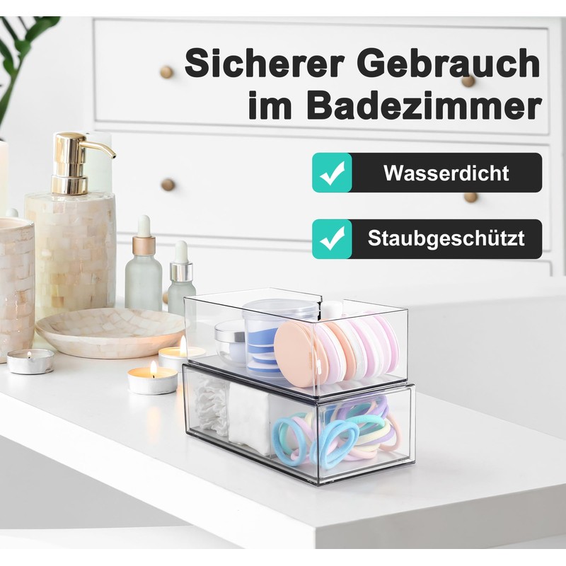 Ilauke Pack of 2 Transparent Drawer Organiser, Stackable Bathroom Organiser