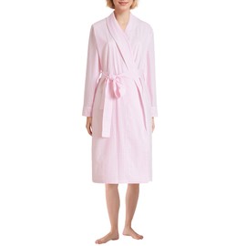 Latuza Women's Petite Robe Seersucker Cotton Bathrobe Petite Length LP Pink Plaid