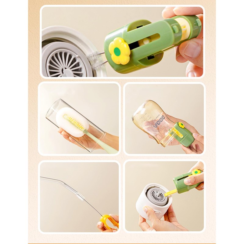 CHENSHUO 5 in 1 Long Handle Cup Cleaning Brush,Multifunctional Cup