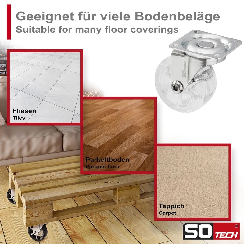 SOTECH Set of 4 Shift Design Castors Diameter 50 mm