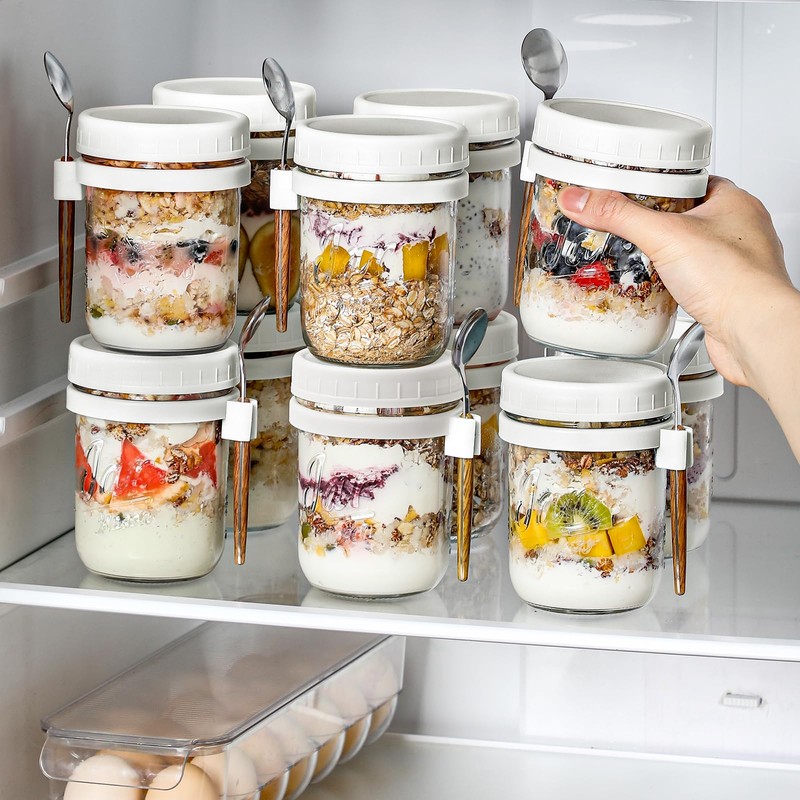 LANDNEOO 6 Pack Overnight Oats Containers with Lids and Spoons,