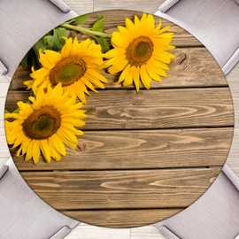 Butaluk Sunflower Round Tablecloth Round Fitted Tablecloth with Elastic Round Outdoor Tablecloth Waterproof Vinyl Round Elastic Tablecloth Round Table Cover for Indoor Outdoor (Yellow, M-(45''-54''))