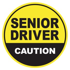 GEEKBEAR Senior Driver Car Magnet - Colorful, Reflective, Weather-Resistant - Circular 4.7 x 4.7 in (Yellow/Black)