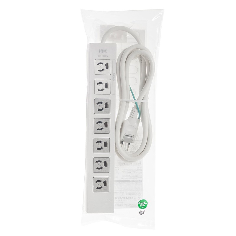Sanwa Supply TAP-F37-2KSR Power Strip, 7 Outlet (3 P), 6.6