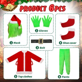 Varuotu 6PCS Christmas Monster Costume Gbgrinches Green Big Monster Costume Mask Funny Santa Costume Furry Outfit Adults