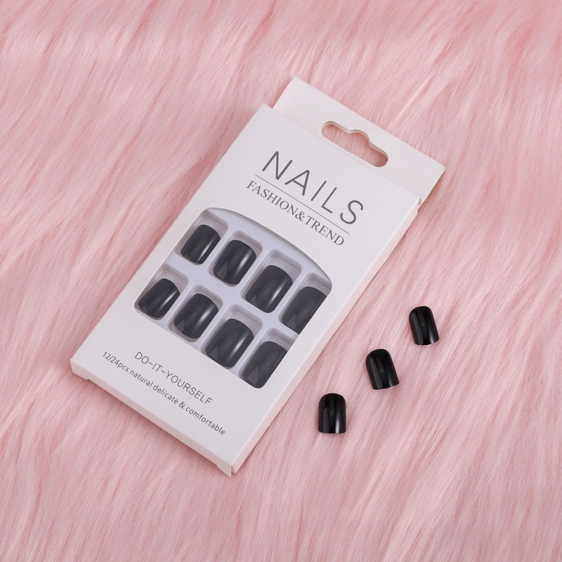 Press On Nails Solid Dark Color Fake Nails, Short Square