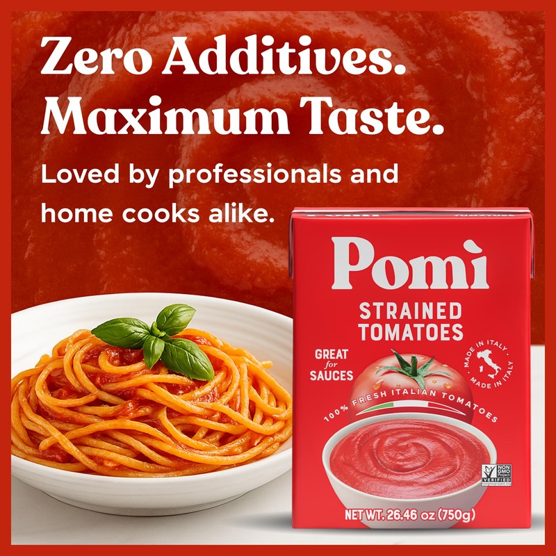 Pomì Strained Tomatoes 26.46oz (Pack of 12) - Creamy, Velvety