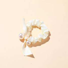 Pearl Ribbon String Scrunchie / 진주알 리본 끈 스크런치