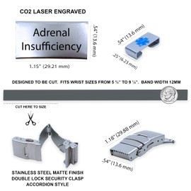 Medical Alert ID Bracelet "Adrenal Insufficiency" for Men and Women - Silicone ID Wristband - Choose Color and Adjustable Size 5.75" - 9.25" (Gray)