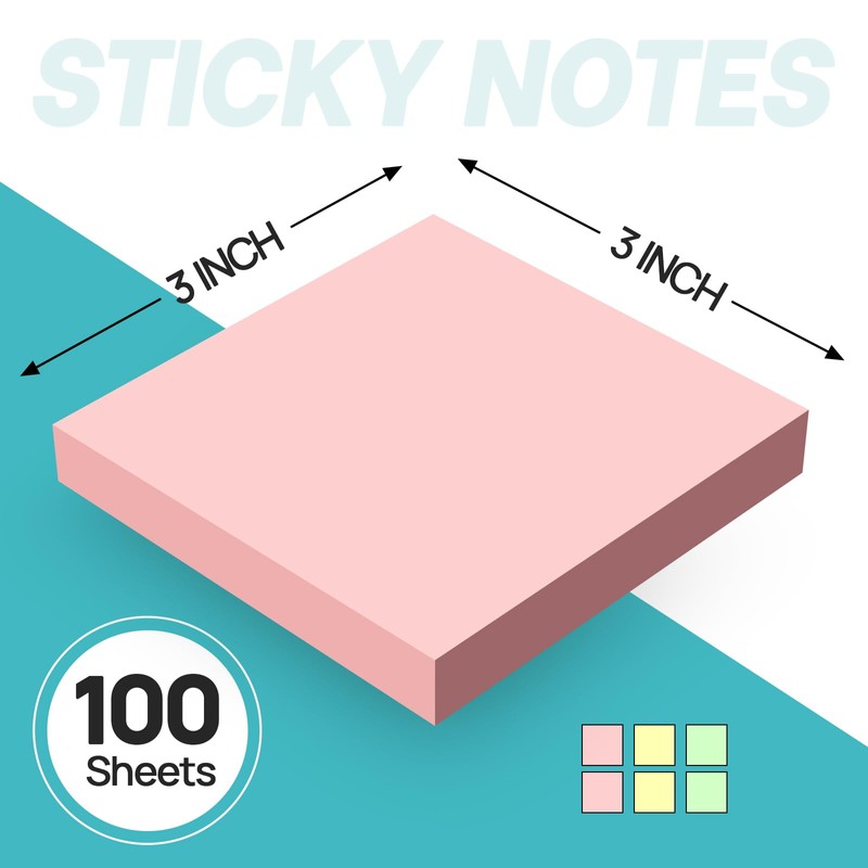 Sticky Notes 3x3 Inch, 6 Pads (100 Sheets Each) –