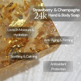 24k Gold flakes, Strawberry and Champagne Hand and Body Soap – Collagen, Aloe Vera, and 24k Gold flakes - By Natural Splash.