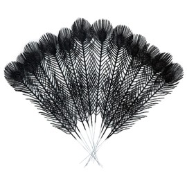 SPWOLFRT 12 Pieces Artificial Peacock Feather Glitter Leaves Christmas Picks Sprays for Xmas Tree Decoration Vase Filler Flower Arrangment Christmas Wreath DIY Crafts Decor (Black)