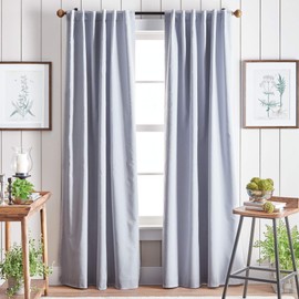 Martha Stewart Lido Linen Blackout Foam Lined Rod Pocket/Back Tab Window Curtain Panel Pair, 84", Grey