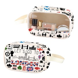 ZJXHPO London Tavel Vacation Gift London Trip Clear Makeup Bag Let’s Go To London PU Leather Cosmetic Bag London Souvenir (London PU)