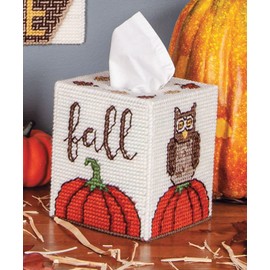 MARY MAXIM Autumn Welcome (7 Count) Plastic Canvas Tissue Box Kit 5"
