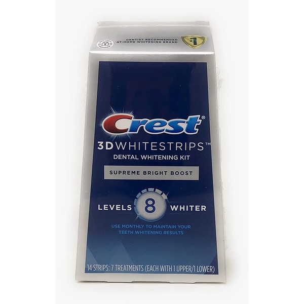 Crest 3D Whitestrips Supreme Bright Boost Teeth Whitening Strips, 8 Levels Whiter, 7 Treatments, 14 Count (Pack of 1)