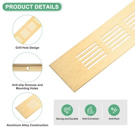 M METERXITY 2-Pack Door Vents for Interior Doors, 8 x 2 Inch/ 200 x 50mm Aluminum Alloy Ventilation Grille for Cabinet/Wardrobe/Shoe Cabinet, Rectangle Air Vent with 8 Screws [Brushed Gold]