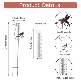 HOBYLUBY Dragonfly Rain Gauge Outdoor, 7 Inch Metal Rain Gauges for Measuring Precipitation, Patio, Garden Yard Decor