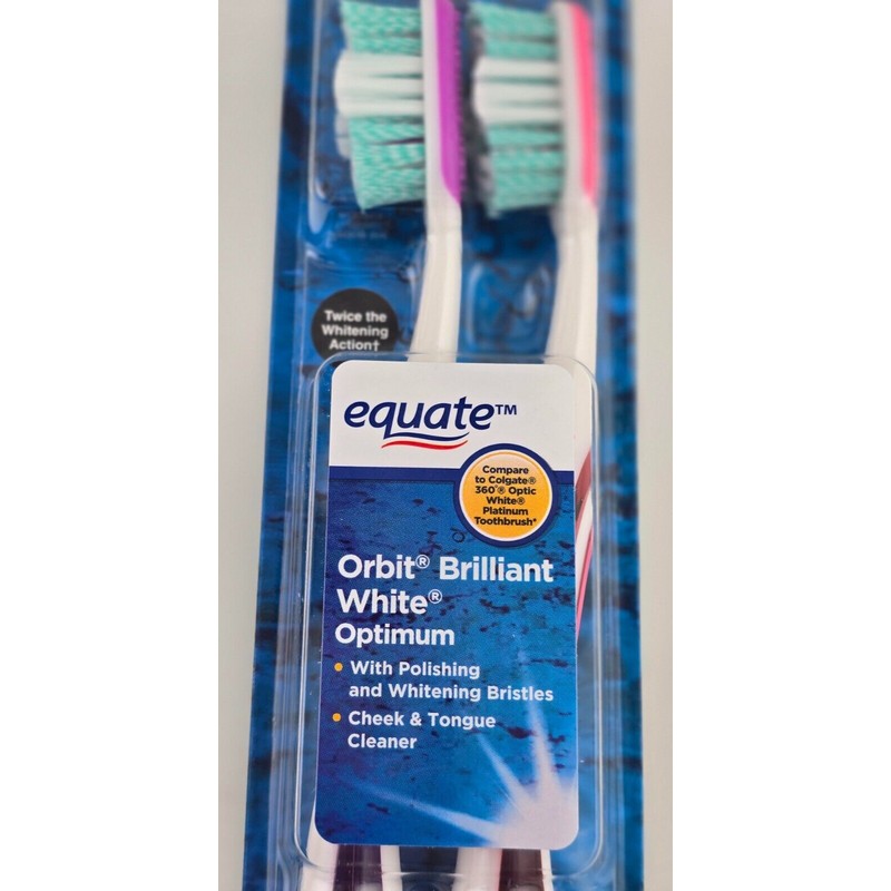 Equate Orbit Brilliant White Optimum Soft Bristle Toothbrush, 4 Pack