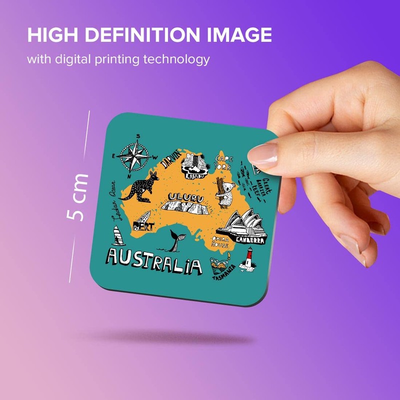 1x Square MDF Magnet 5cm - Map Australia Travel Attractions