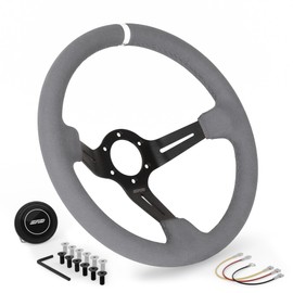 DND Performance Interior's Full Color Suede Race Wheel / 350mm Diameter and 75mm Depth / 6x70mm Bolt Pattern/Suede Racing Steering Wheel with Horn Button Included (Gray)